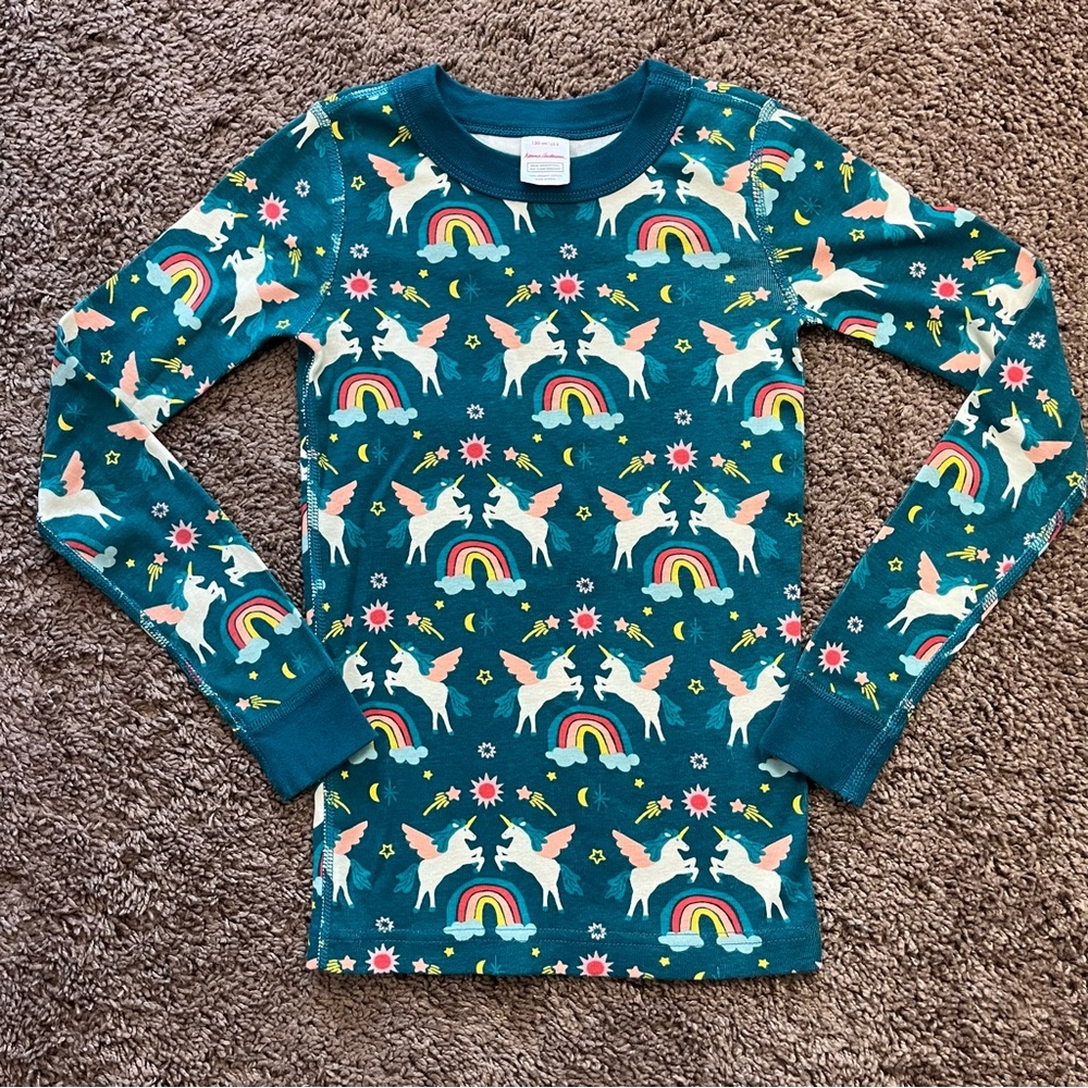 Hanna Andersson Pajama PJ Shirt Top Unicorn Rainbows Fantasy Long Sleeve Size 8